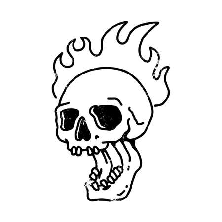 skull flames illustrations. hand drawn line art technique.のイラスト素材