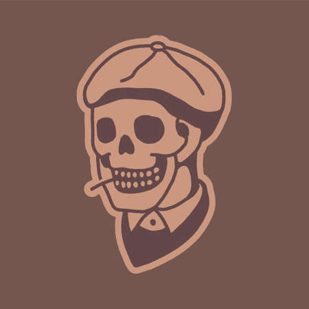 mafia style skull illustration sticker, perfect used logo, icon or etcのイラスト素材