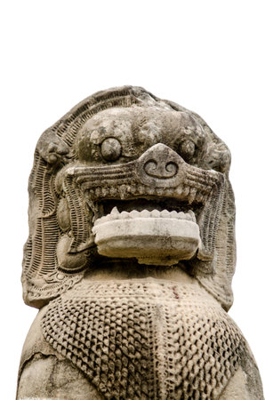 Old lion head of phimai castle rockの写真素材