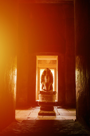 Buddha Stone Statue, Khmer art of Phimai History Park, Thailand with Sunlight.の写真素材