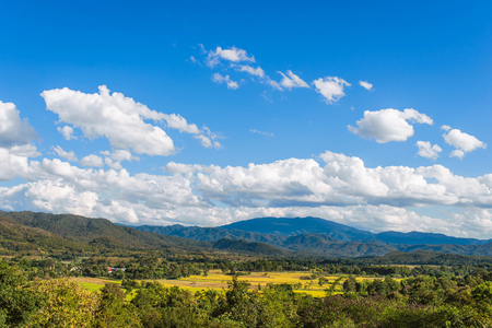 Valley in the countryside on a clear blue day.の写真素材