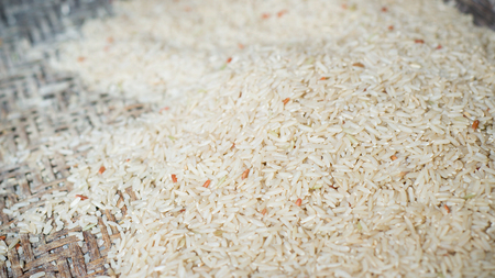 Brown Rice placed on the Bamboo weave.の写真素材