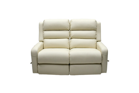 White leather Sofa isolate on White Background.の写真素材