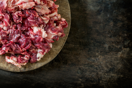Shredded beef on the cutting board.の写真素材