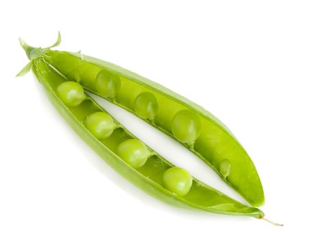 Green, leguminous pea on a white background