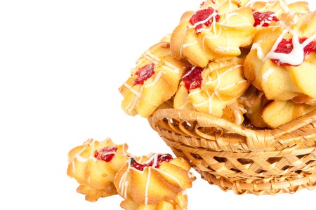 Several Basket with a tasty cookies on a white backgroundの写真素材