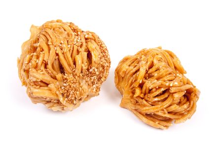 Baklava honey. Sweet tasty cookies on a white backgroundの写真素材