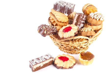 basket is gap-filling a delicious cookie on a white backgroundの写真素材