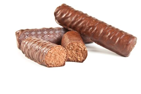 chocolate candies cut and Isolated on white backgroundの写真素材