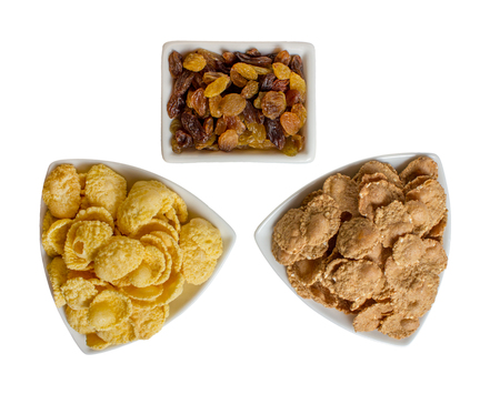 Corn flakes with raisin - dietary fitness breakfastの写真素材