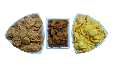 Corn flakes with raisin - dietary fitness breakfastの写真素材