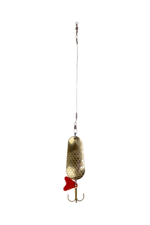 Four fishing floating wobbler hanging top of the screen isolated on whiteの写真素材