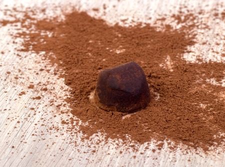 Cooking chocolate truffles close-up on the table.の写真素材