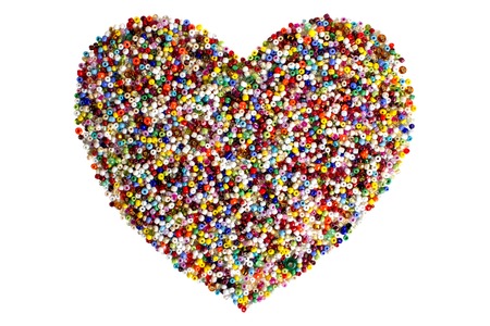 Colorful beads heart shape isolated on white backgroundの写真素材
