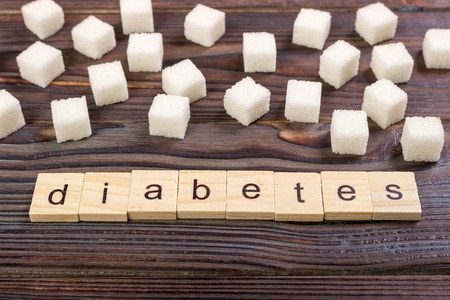 Diabetes block wooden letters with Refined sugarの写真素材