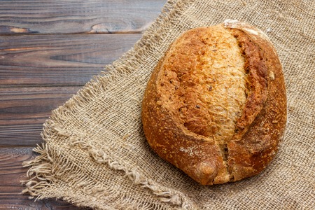 Close-up of traditional fresh bread. top view.