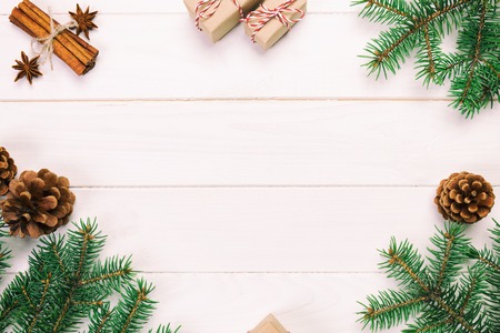 Christmas background with copy space, vintage, toned top view. holiday concept for you design on...