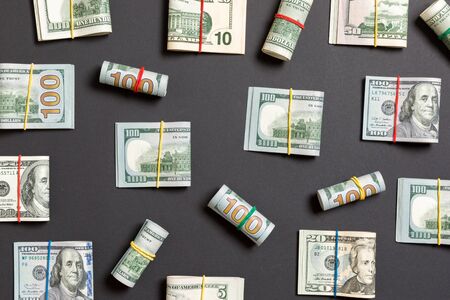 colored Background with money american hundred dollar bills on top wiev with copy space for your text in business concept.の写真素材