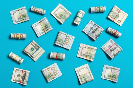 colored Background with money american hundred dollar bills on top wiev with copy space for your text in business concept.の写真素材