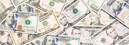 Top view of various dollar cash background. Different banknotes concept. Wealth and rich concept.