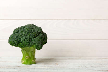 Fresh broccoli on the wooden tableの写真素材