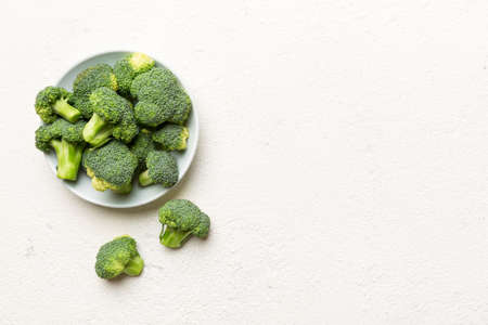 broccoli of fresh green broccoli in bowl over coloredbackground. , close up. Fresh vegetable.の写真素材