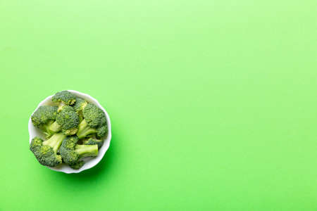 broccoli of fresh green broccoli in bowl over coloredbackground. , close up. Fresh vegetable.の写真素材