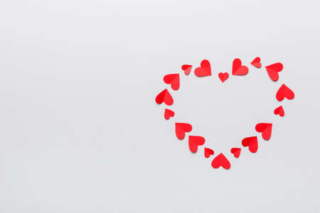 beautiful red heart frame. Valentine day background top view with copy space.