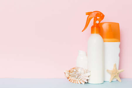 beach accessories. Moisturizer sunscreen suntan lotion bottle for UVB skincare protection in summer...