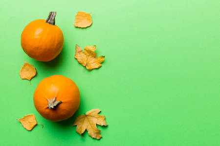 autumn composition. Pattern made of dried leaves and other design accessories on table. Flat lay, top view.の写真素材