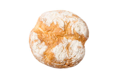 Bread top view cut out. Freshly backed Bread isolated on white background. Fresh organic loaf.