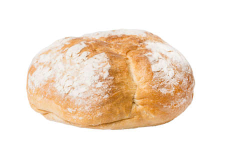 Bread top view cut out. Freshly backed Bread isolated on white background. Fresh organic loaf.