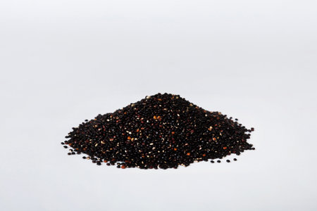 Pile black quinoa grain background and texture of gluten free top view.の写真素材