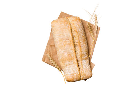 Fresh Homemade Whole Wheat Bread. bread on napkin isolated on white background, fresh bread top view.の写真素材