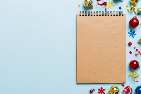 Christmas blank greeting card mock-up scene. Creative layout made of Christmas toy and paper card...
