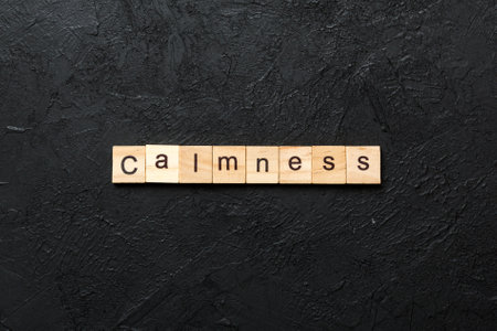 calmness word written on wood block. calmness text on cement table for your design, concept.の写真素材