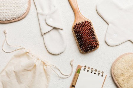 Zero waste concept. Eco-friendly home daily accessories. top view.の写真素材