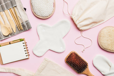 Zero waste concept. Eco-friendly home daily accessories. top view.の写真素材