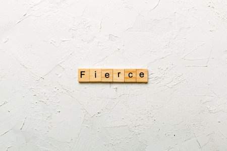 Fierce word written on wood block. Fierce text on cement table for your design, Top view concept.