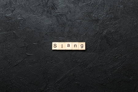 slang word written on wood block. slang text on table, concept.の写真素材