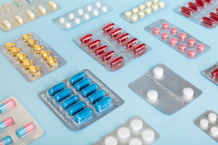 too many different pills of various blisters with different pills Medicines storage at home concept...
