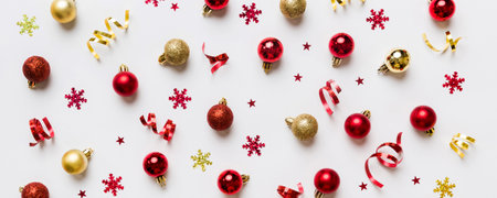 Christmas composition. a pattern of christmas balls on colored background. Flat lay, top view New year decor.の写真素材