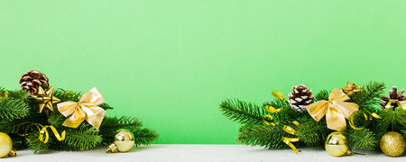 New Year Christmas tree toy, branches of a christmas tree, New Year decorations on a colored...