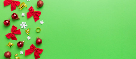 New Year composition with white christmas snowflakes. Christmas decor background with pine cones. Top view with copy space.の写真素材