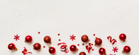 Christmas composition. a pattern of christmas balls on colored background. Flat lay, top view New...