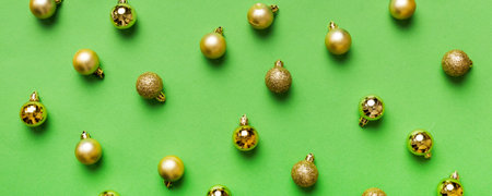 Christmas composition. a pattern of christmas balls on colored background. Flat lay, top view New...