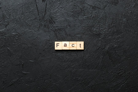 fact written word on wood block. fact text on table, concept.の写真素材