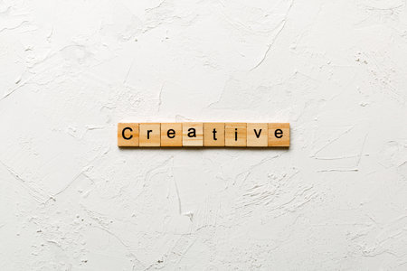 creative written word on wood block. creative text on table, concept.