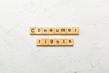 consumer rights word written on wood block. consumer rights text on table, concept.