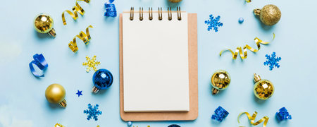 Christmas blank greeting card mock-up scene. Creative layout made of Christmas tree branches and...